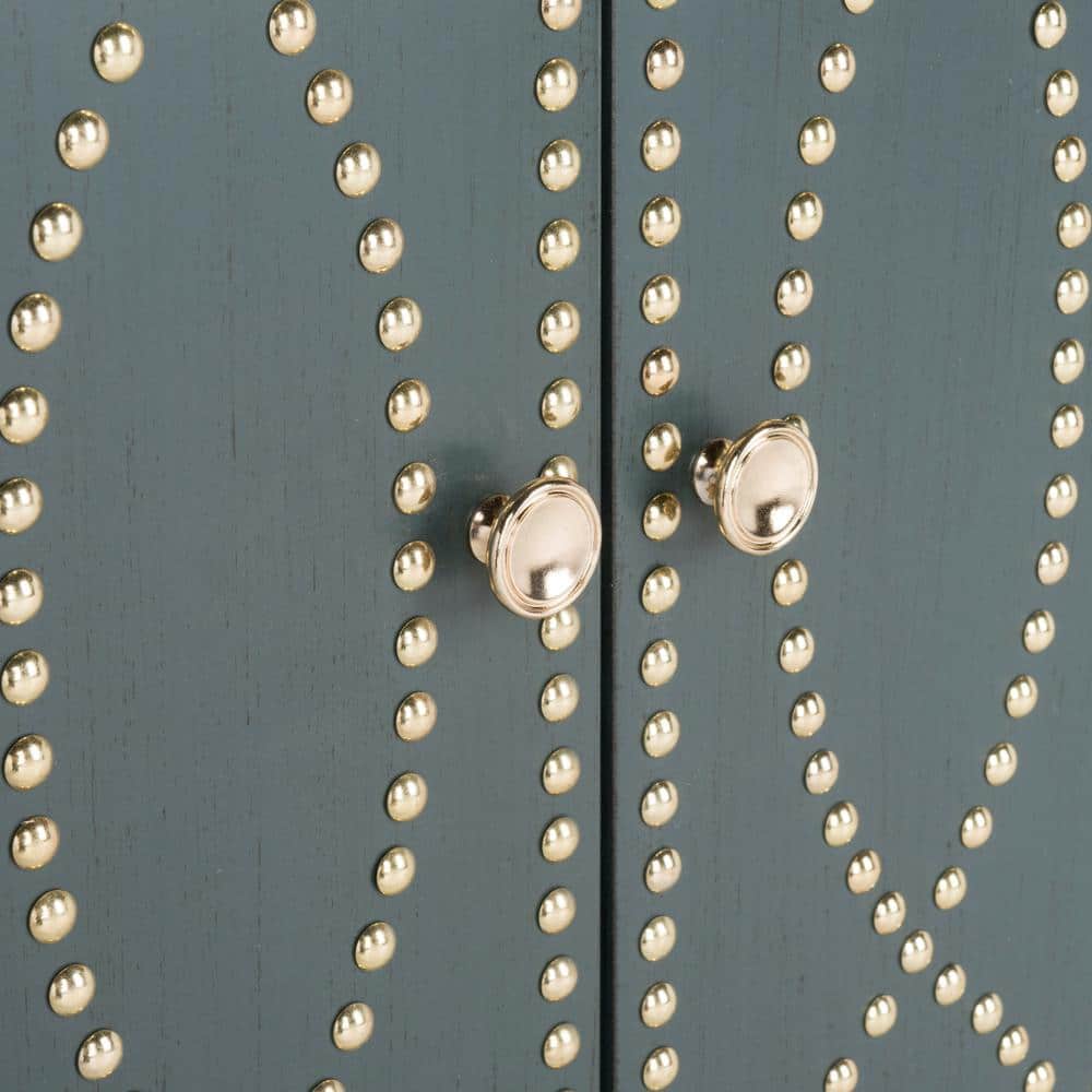Steel Teal and Gold 2-Door Accent Cabinet with Mirror Panels