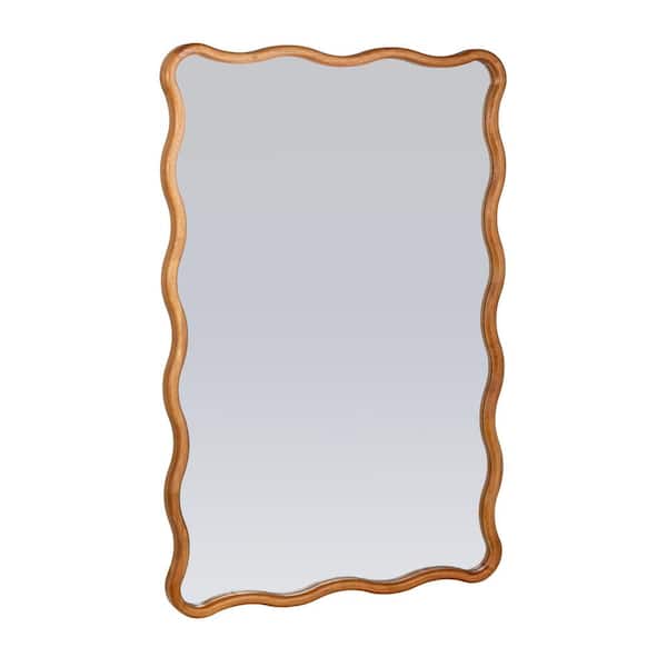 Roxy 23.8 in. W x 36 in. H Wavy Rectangle Wooden Natural Scalloped Decorative Wall Mirror