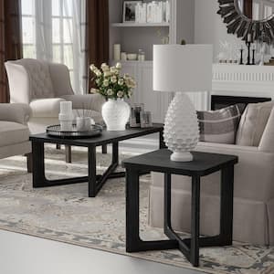 24 in. W Black Square Wood End Table with Round Corners