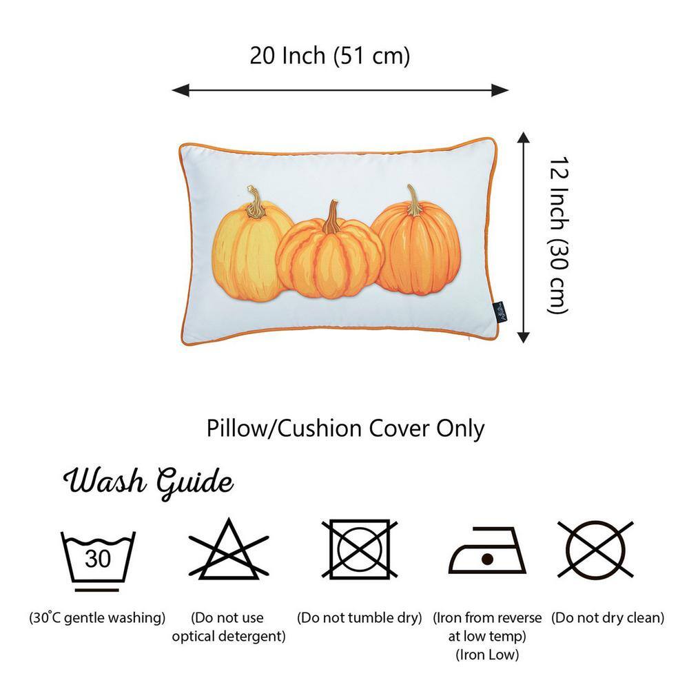 White and Orange Pumpkin Lumbar Throw Pillow Cover 12" x 20"