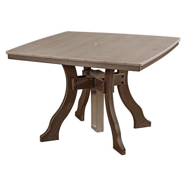 American Furniture Classics Adirondack Series Tudor Brown Frame Square High Density Plastic Dining Height Outdoor Dining Table