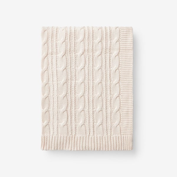 The Company Store Chunky Cable Knit Natural Cotton Woven Throw Blanket