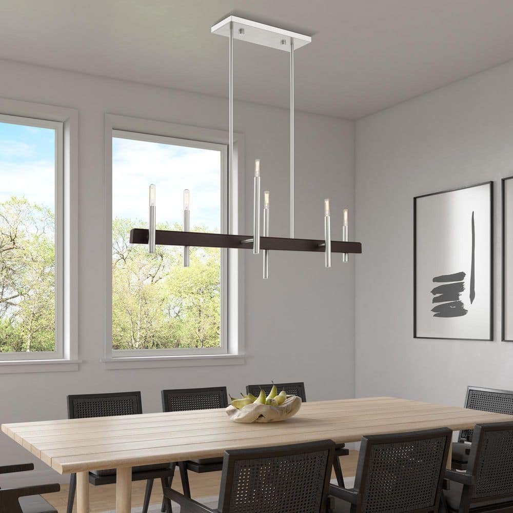 Elegant 6-Light Brushed Nickel & Crystal Chandelier with Bronze Accents