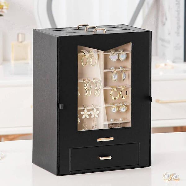 Black 8.5 in. x 11.5 in. Polyurethane Modern Jewelry Box with