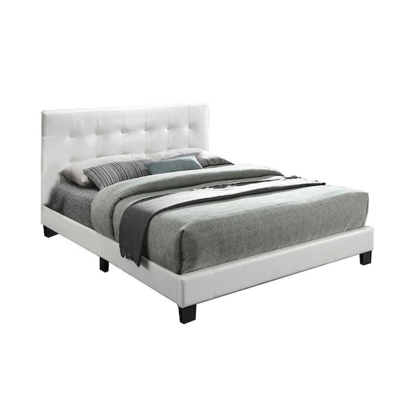 Faux White Leather Upholstered Full Bed
