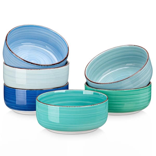 24 fl. oz. Multi-Blue Stoneware Cereal Bowls Soup Bowls Salad Bowls Rice Bowls (Set of 6)
