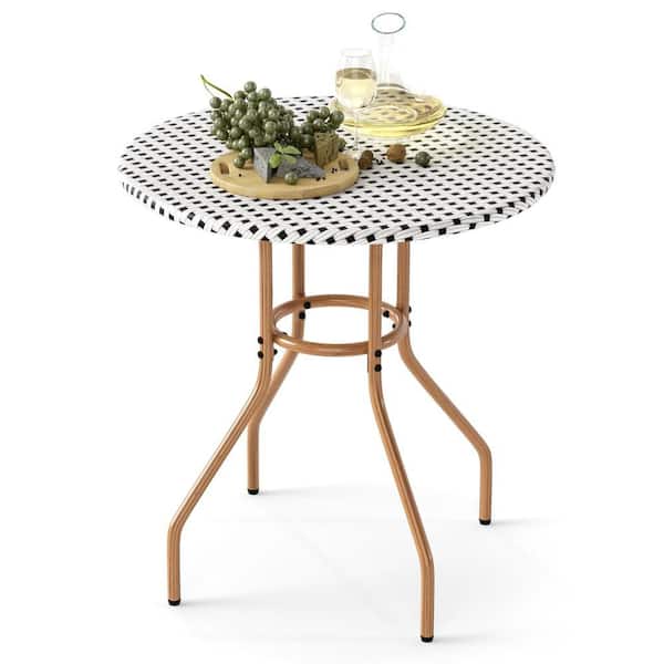 27.5 in. Outdoor Bistro Table PE Rattan Round Patio Side Table with Heavy Duty Metal Frame