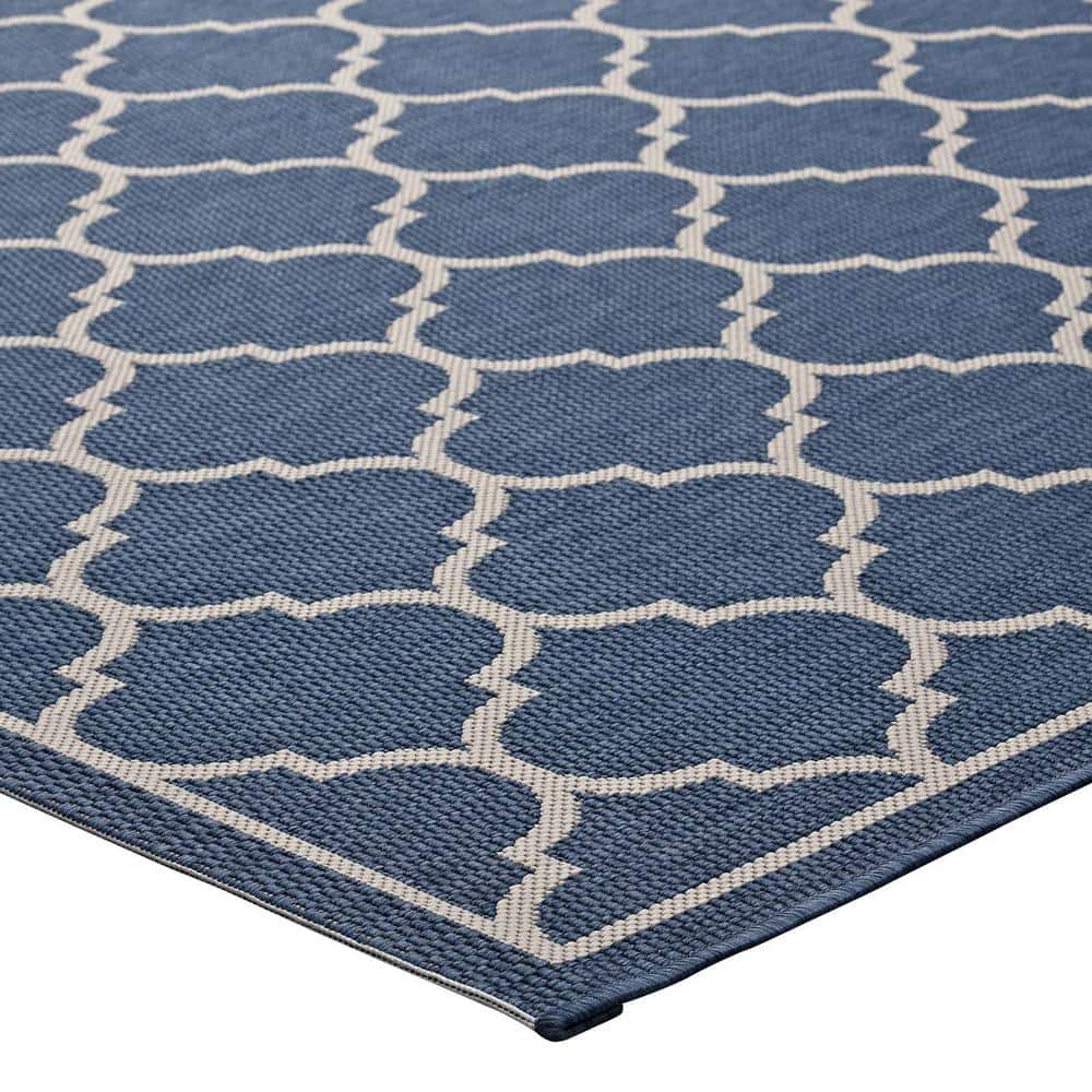 Elegant Blue and Beige Trellis 8'x10' Synthetic Area Rug