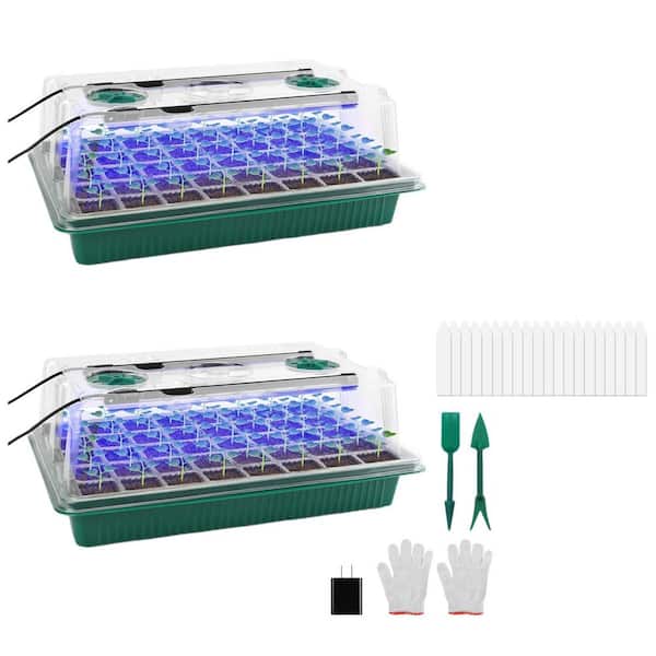 2 Pack Green ABS Seed Starter Tray, 80 Cells Seedling Tray Kit with Humidity Dome Indoor Plant Starter Kit Grow Light
