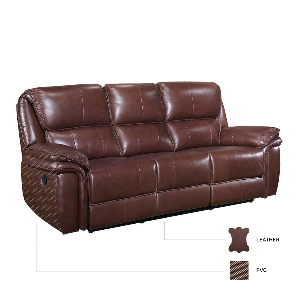 Brown Faux Leather Lawson Reclining Sofa with Wood Frame