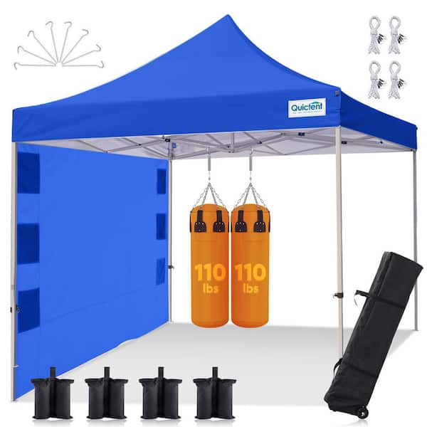 10 ft. x 10 ft. Heavy Duty Pop Up Canopy Tent, Commercial Grade Instant Shelter with Wheeled Bag for Outdoor-Blue