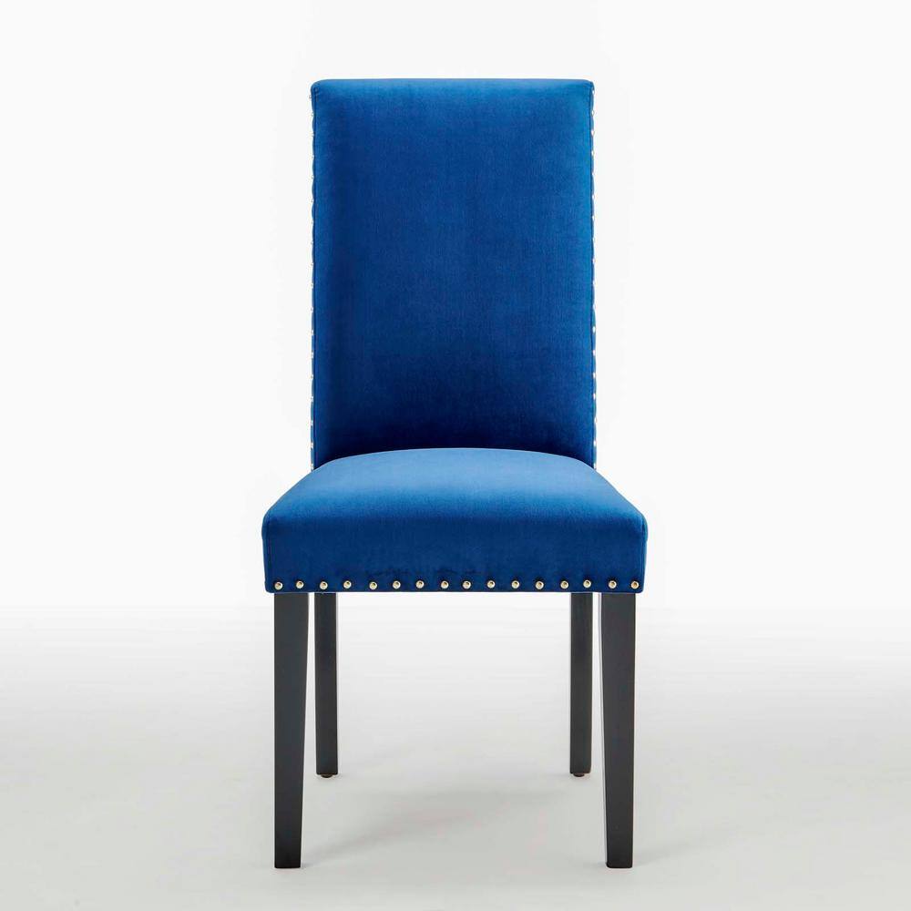 Elegant Navy Velvet Upholstered Parsons Side Chair with Nailhead Trim