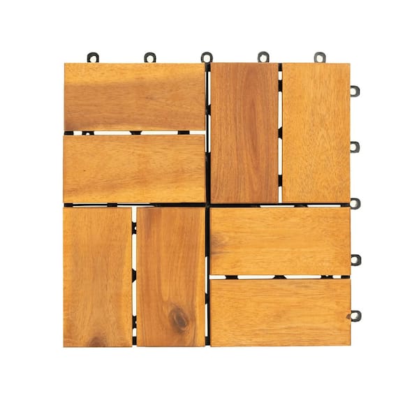 DENISLAWN 1 ft. x 1 ft. Quick Deck Solid Acacia Wood Deck Tile Checker Pattern (27 sq. ft. per Box)