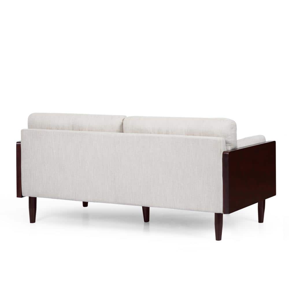 Beige Polyester & Dark Walnut 3-Seater Lawson Sofa