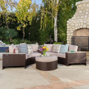 Lachlan Brown 8-Piece Wicker Outdoor Sectional Set with Textured Beige Cushions
