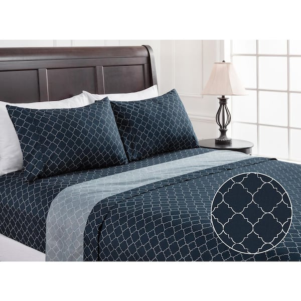 3-Piece Quatrefoil Geometric Pattern Print Microfiber Bedsheets Set, Twin