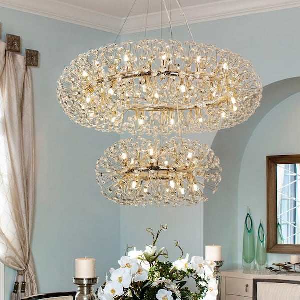 LLHZSY 40.8 in. 40-Light Gold Modern Firework Crystal Chandelier, Wagon Wheel Chandelier Dimmable