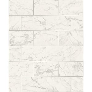 Mirren Off-White Marble Subway Tile Off-White Wallpaper Sample