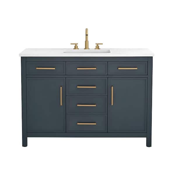 Cooper 48 in. W Bath Vanity in Vintage Blue with Engineered Stone Top in Ariston White with White Sink