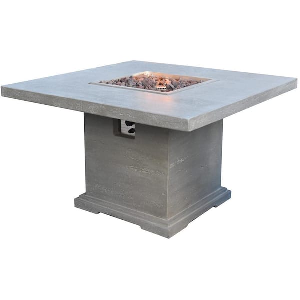 Elementi Birmingham 48 In X 48 In Square Concrete Liquid Propane Fire Pit In Light Gray With Canvas Cover And Lava Rock Ofg202 Lglp The Home Depot