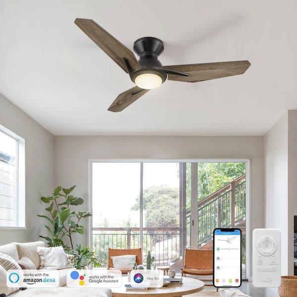 Tilbury 44 in. Integrated LED Indoor/Outdoor Black Smart Ceiling Fan with Light and Remote, Works with Alexa/Google Home