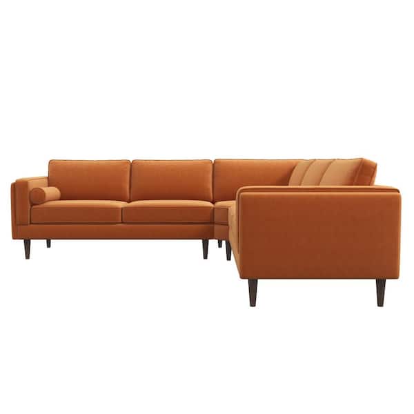 Ashcroft Furniture Co Franklin 103 in. W Square Arm Velvet Modern living Room Corner Symmetric Sofa in Burnt Orange (Seats 5)