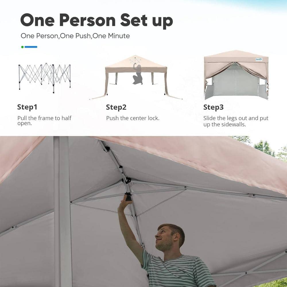 Beige 10' x 10' Pop-Up Canopy Tent with Sidewalls