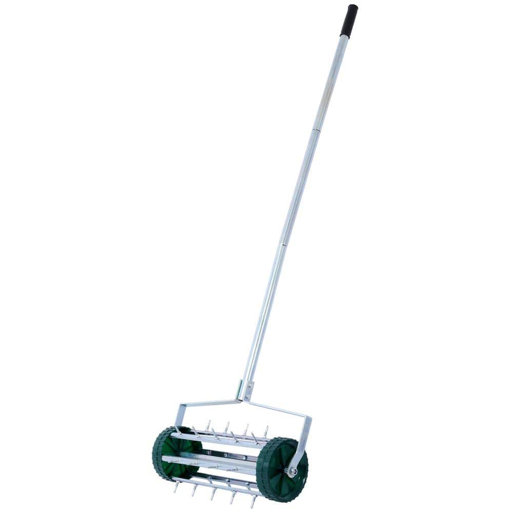 Huluwat HeavyDuty Rolling 5Tine Aerator, Garden Yard Rotary Push Lawn Aeration with Steel