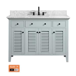 Fallworth 49 in. W x 22 in. D x 35 in. H Single Sink Freestanding Bath Vanity in Light Green with Carrara Marble Top