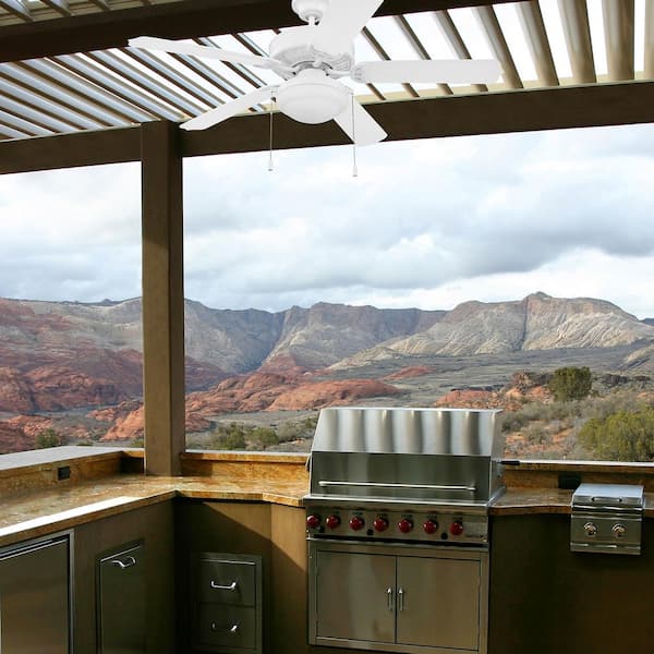 52 in. White Finish White Blades Angled Mount Wet Rated Standard Outdoor Ceiling Fan w/ Pull Chains Included