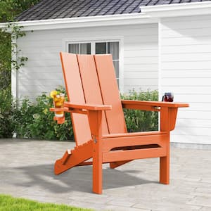 Classic Dark Orange Folding Plastic Adirondack Chair with Double Cup Holder