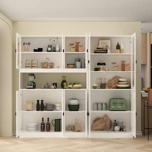 White Wood 78.7 in. W Buffet Combination Storage Cabinet W/Hutch, Glass Doors, Shelves (12.2 in. D x 70.9 in. H)