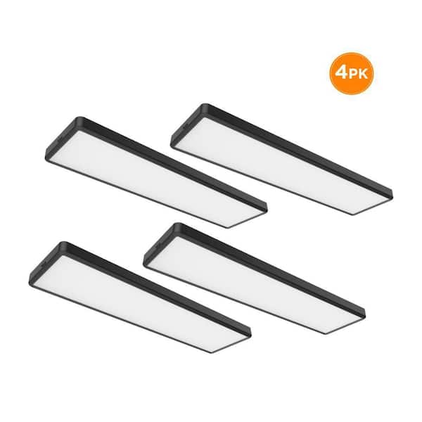 4-Pack RUNDEN 4 ft. x 12 in. LED Flush Mount Ceiling Light, 4700LM, 55W, Selectable 3000K 4000K 5000K, Dimmable, Black