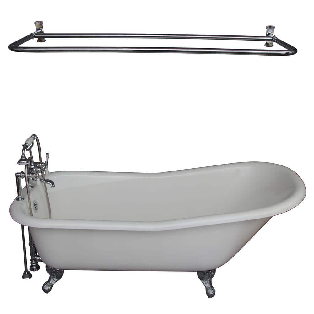 5.6 ft. Cast Iron Ball and Claw Feet Slipper Tub in White with Polished Chr