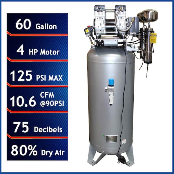 California Air Tools 60 Gal. Stationary Ultra Quiet, Oil-Free 4.0 HP Electric Air Compressor with Air Drying System and Automatic Drain Valve