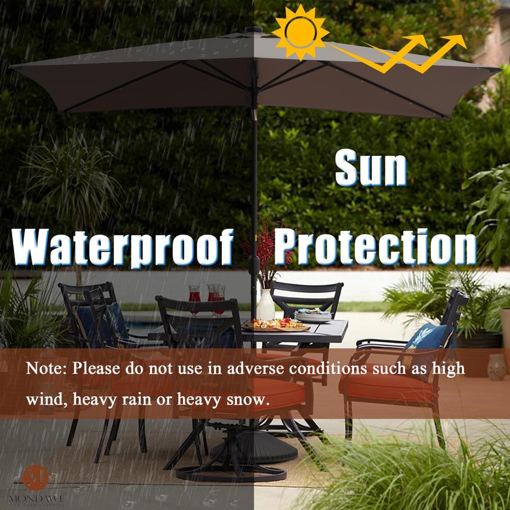 6.5 x 10ft Rectangular Patio Umbrella with 26 Led Lights Outdoor Market Table Umbrella with Push Button Tilt and Crank for Garden(Taupe)