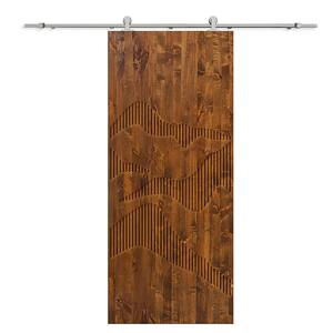 32 in. x 96 in. Walnut Stained Solid Wood Modern Interior Sliding Barn Door with Hardware Kit
