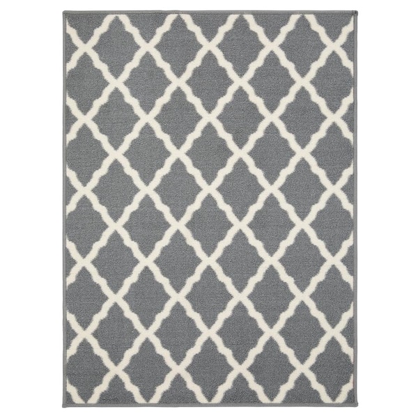 Ottomanson Glamour Collection Non-Slip Rubberback Moroccan Trellis Design 2x3 Indoor Entryway Mat, 2 ft. 3 in. x 3 ft., Gray