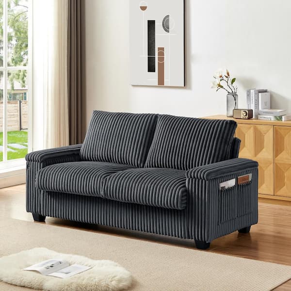 Wilson Modern 71 in. Square Arms Upholstered Corduroy Storage 2 Seater Loveseat in Dark Gray with USB Port
