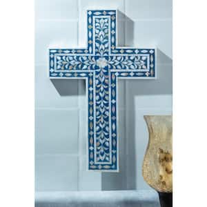 Jodhpur Mother of Pearl Wall Cross Blue Decorative Sign