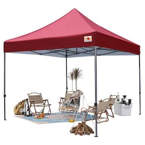 10 ft. x 10 ft. Burgundy Commercial Instant Shade Metal Pop Up Canopy Tent Shelter