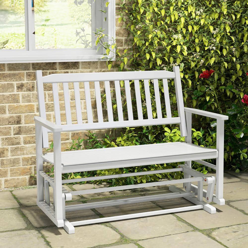 2-Person Outdoor Glider Bench Poplar Wood Patio Swing Glider Loveseat Chair with Armrests price history on PriceWatchPro