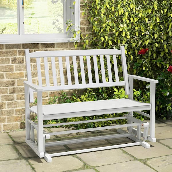 2-Person Outdoor Glider Bench Poplar Wood Patio Swing Glider Loveseat Chair with Armrests