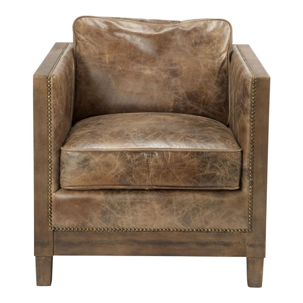Kael Light Brown Top-Grain Leather Accent Chair with Solid Rubberwood Frame and Brass Stud Detailing price history on PriceWatchPro