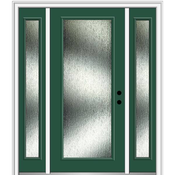 MMI Door 60 in. x 80 in. Left-Hand Inswing Rain Glass Hunter Green Fiberglass Prehung Front Door on 6-9/16 in. Frame