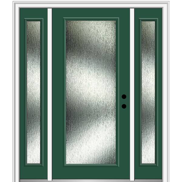 MMI Door 64 in. x 80 in. Left-Hand Inswing Rain Glass Hunter Green Fiberglass Prehung Front Door on 6-9/16 in. Frame