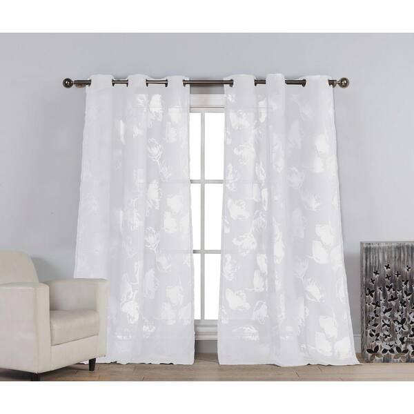 Kensie Sheer Aster 84 in. L Burnout Grommet Panel in White