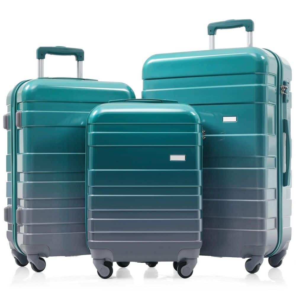 Lightweight Durable 3 Bags 3-Piece Dark Green ABS Hardshell Spinner Luggage Set with TSA Lock