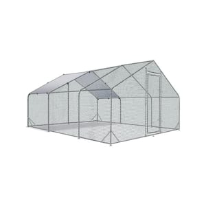 Outdoor Multi-Purpose Spire Walk-In Metal Poultry Cage Coop with UV and Waterproof Cover, 19.7' L x 9.8' W x 6.4' H