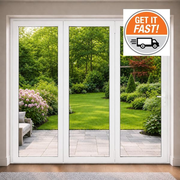 108 in. x 96 in. Left Swing/Outswing White Aluminum Folding Patio Door